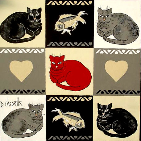 Chats Coeurs Poissons 90 x 90
